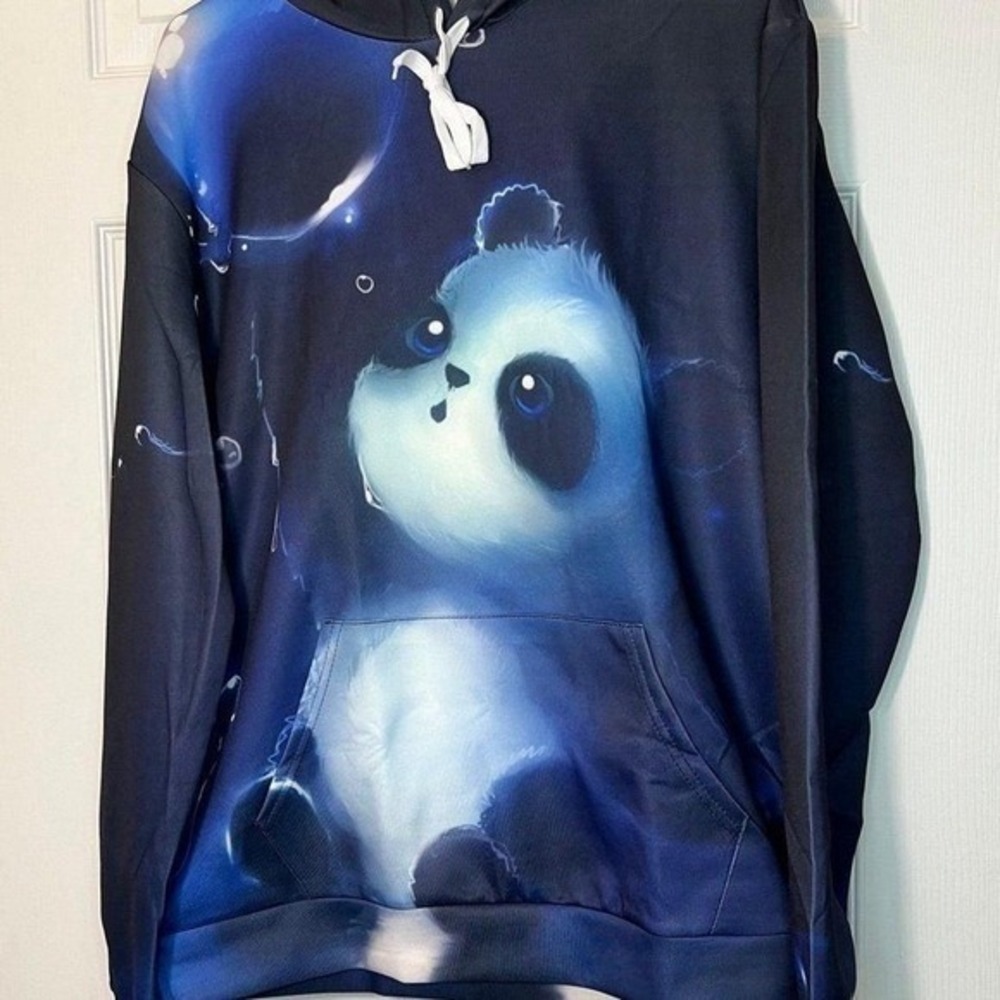 Unbranded Panda Graphic Hoodie Mens XXL Blue Black Excellent Galaxy Print
